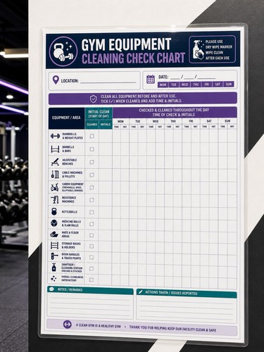 Gym equipment cleaning check - gym,